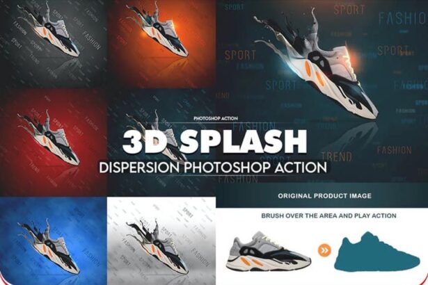 Free 3D Splash Dispersion Photoshop Action Presets Preview