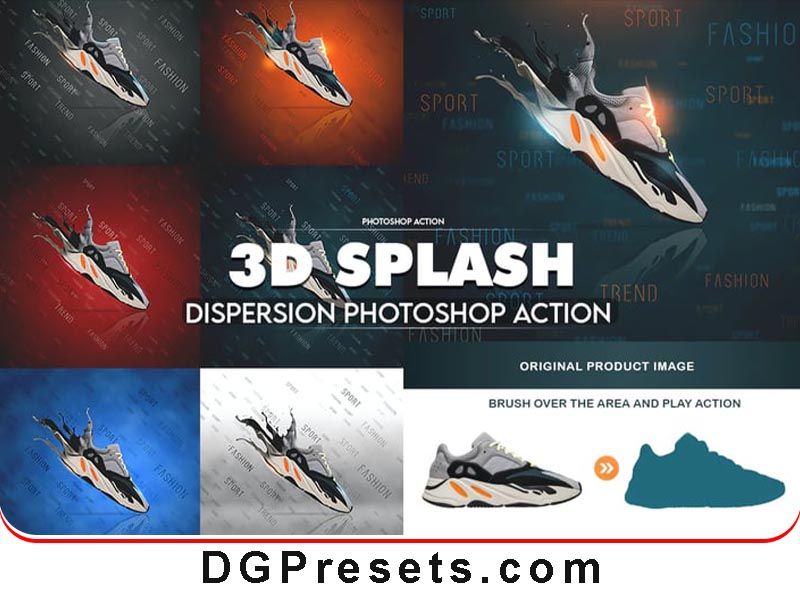 Free 3D Splash Dispersion Photoshop Action Presets Preview