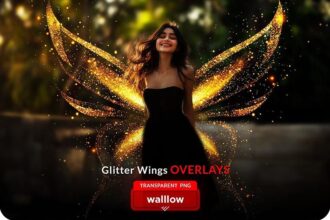 Gold Glitter Wings PNG Overlay Free Download Preview